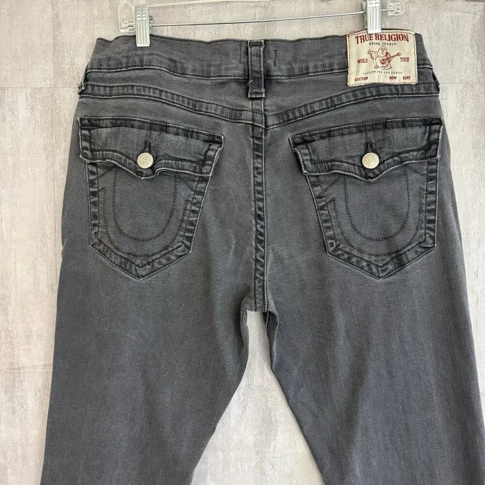 True Religion Jeans Mens 34x32 Geno Relaxed Slim Faded Wash Denim Pocket Flap